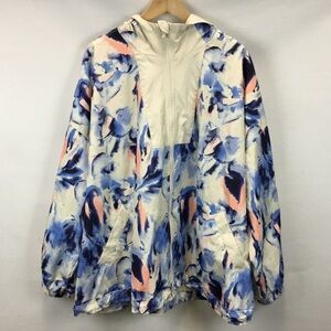 Lane Bryant LIVI Full Zip Hooded Woven Jacket Abstract Blue Sporty Size 26/28